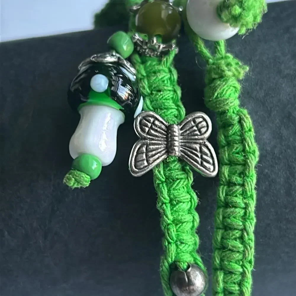 Women’s vintage dainty double layered green charm‎ beaded bracelet one size